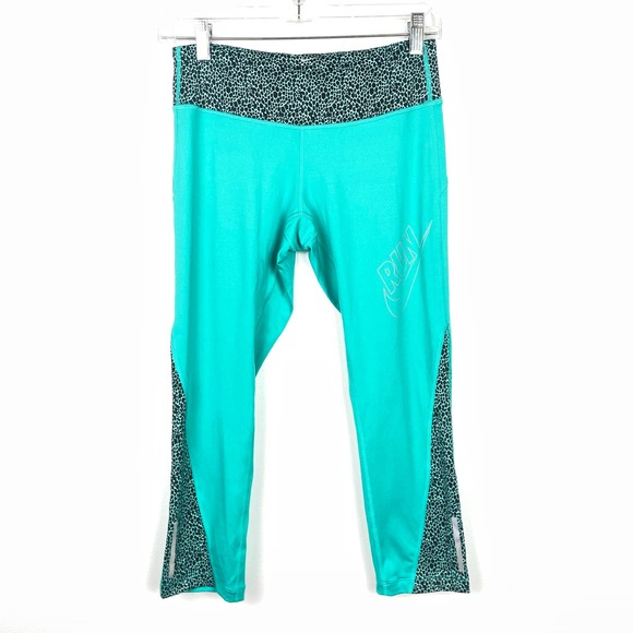 Nike Dri-Fit Turquoise Teal Spotted Athletic Leggings Capri Size Small - Picture 1 of 6